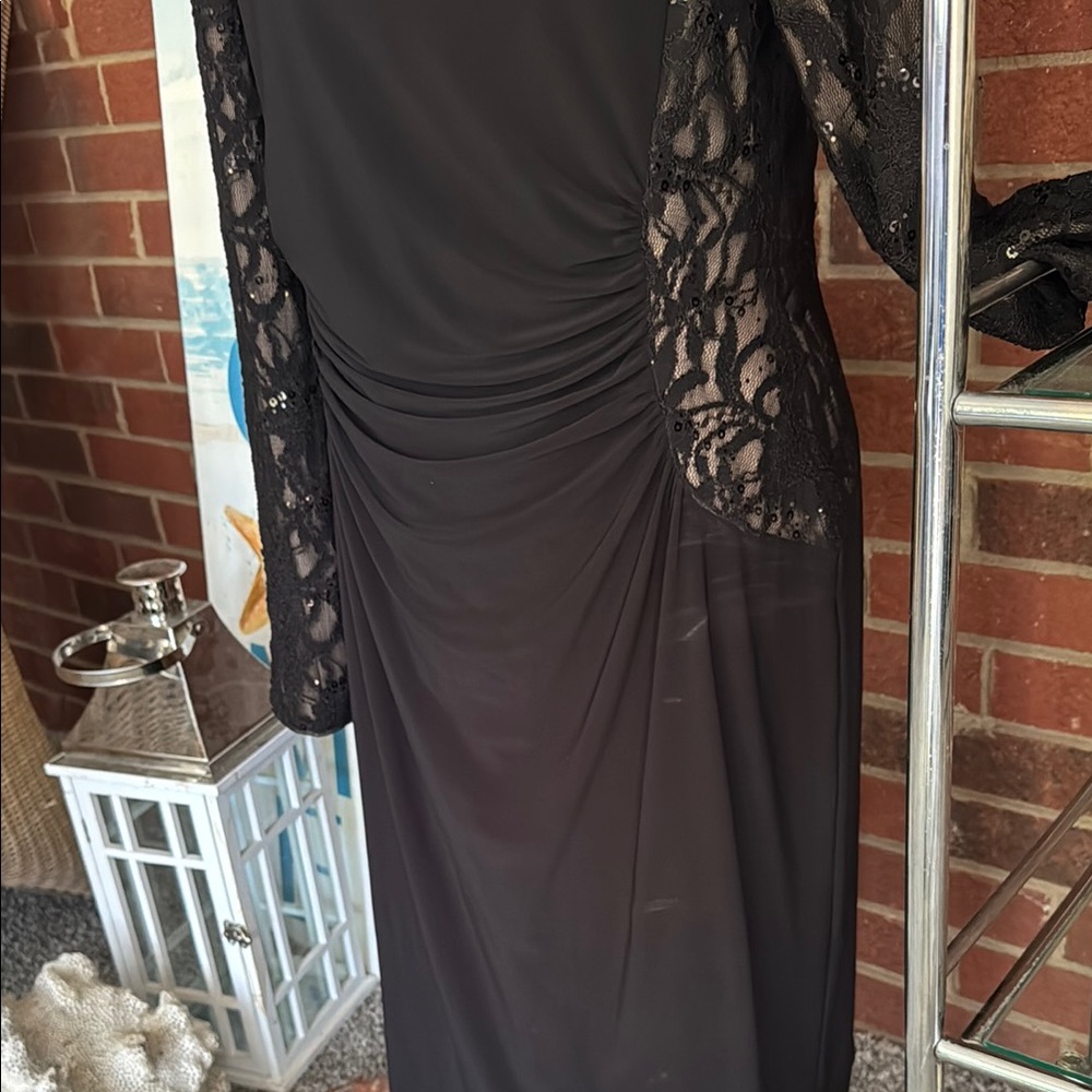 Lauren Ralph Lauren Ruched Black Sequin & Lace Overlay Pullover Cocktail… - Picture 5 of 10